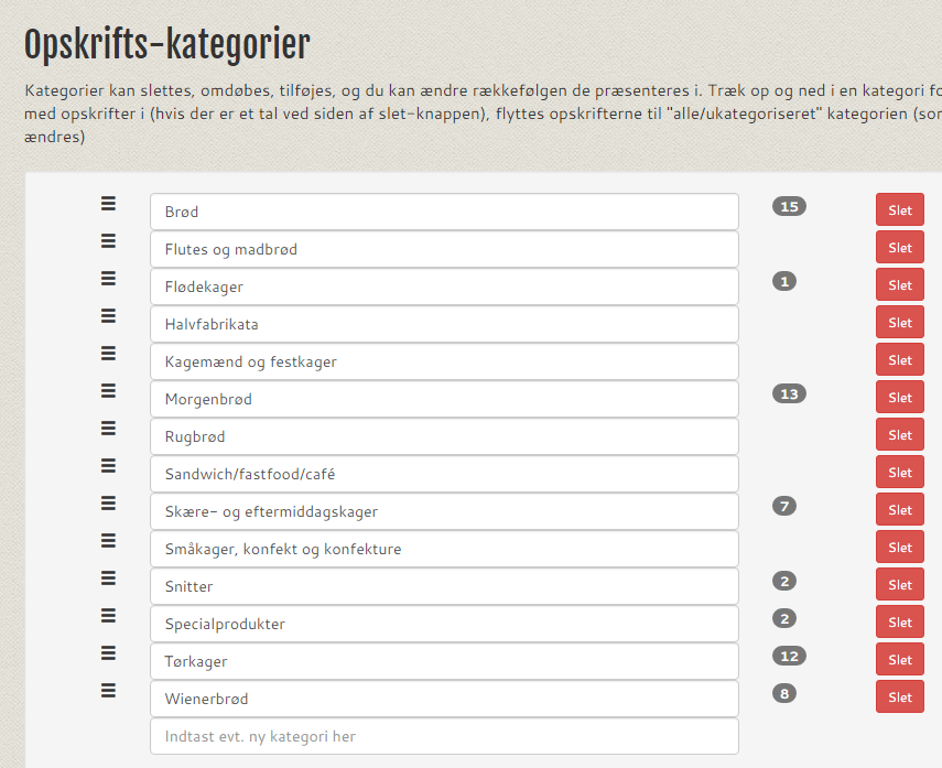 kategorier Næringsdeklaration, ingrediensliste, allergener