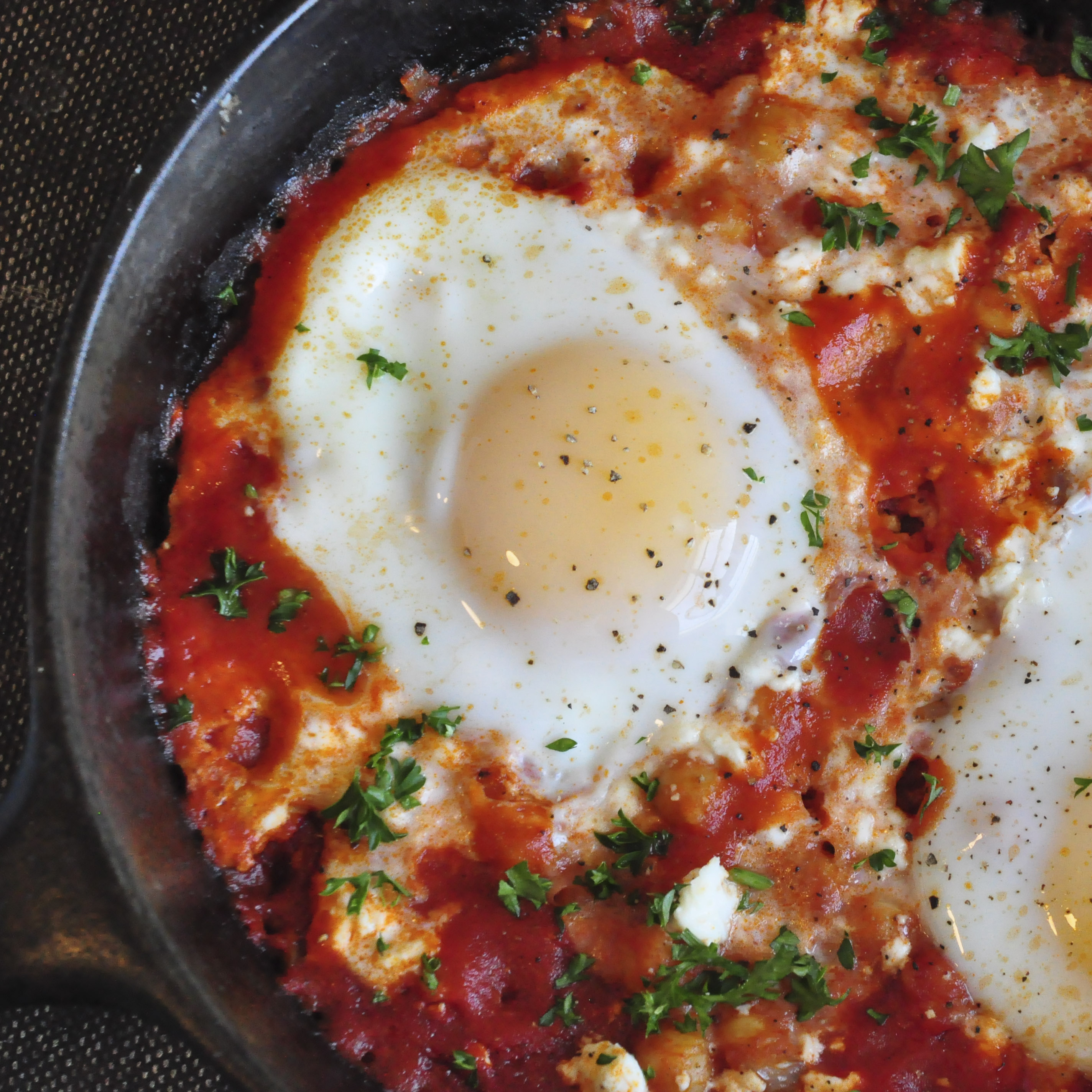 Poached Eggs in Spicy TomatoChickpea Sauce Foods of Our Lives