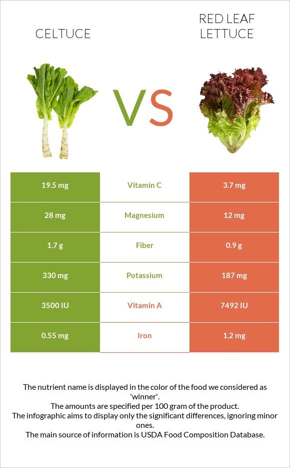 Celtuce vs Red leaf lettuce InDepth Nutrition Comparison