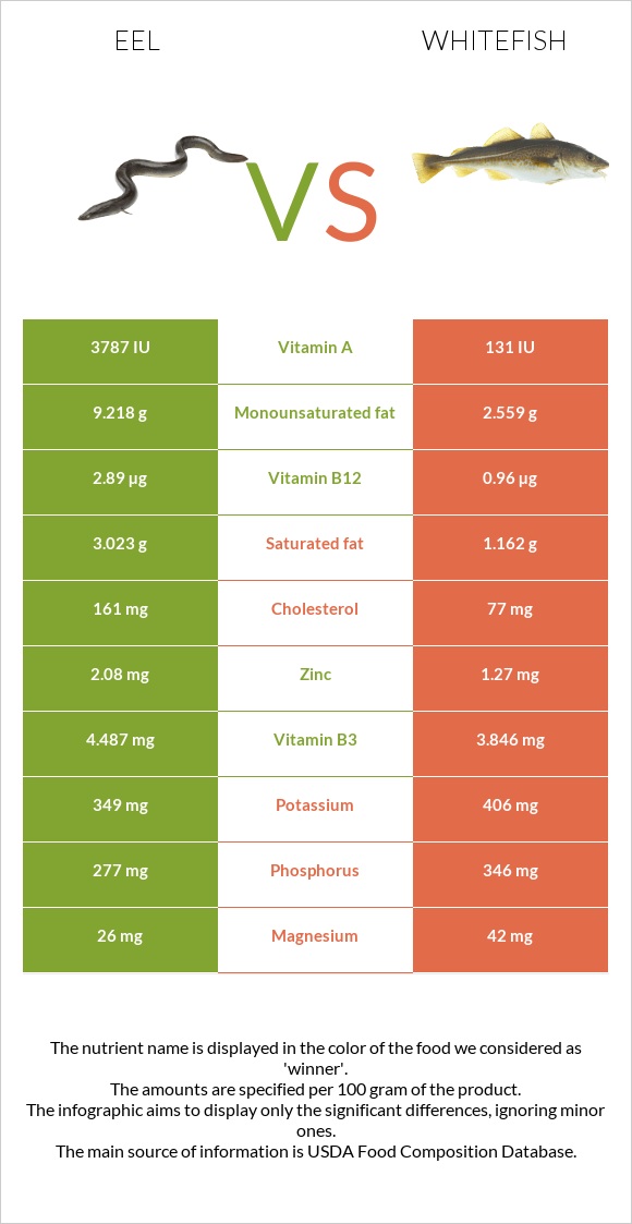 Eel vs. Whitefish — InDepth Nutrition Comparison