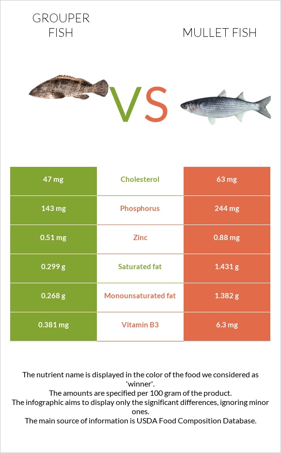Grouper fish vs. Mullet fish — InDepth Nutrition Comparison