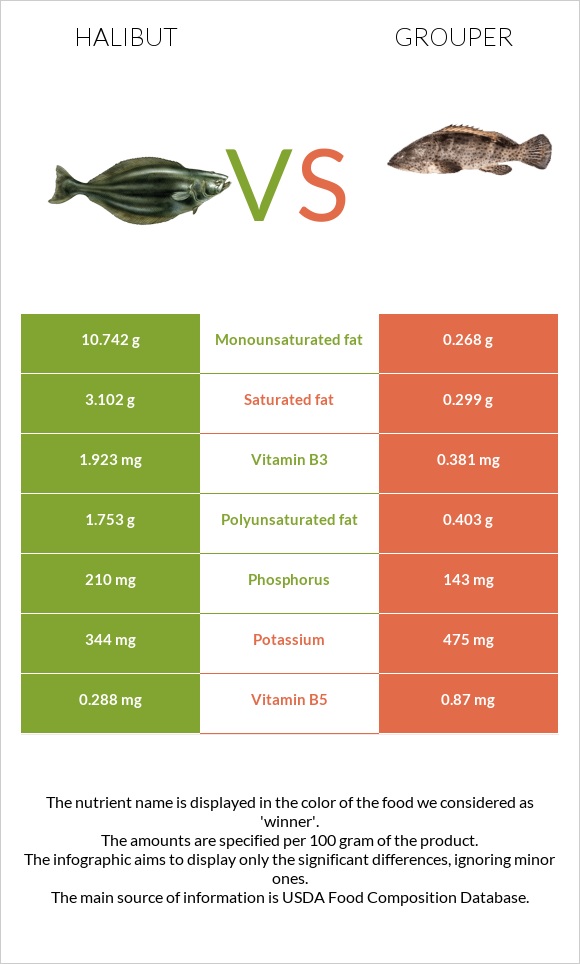 Halibut vs. Grouper fish — Health Impact and Nutrition Comparison