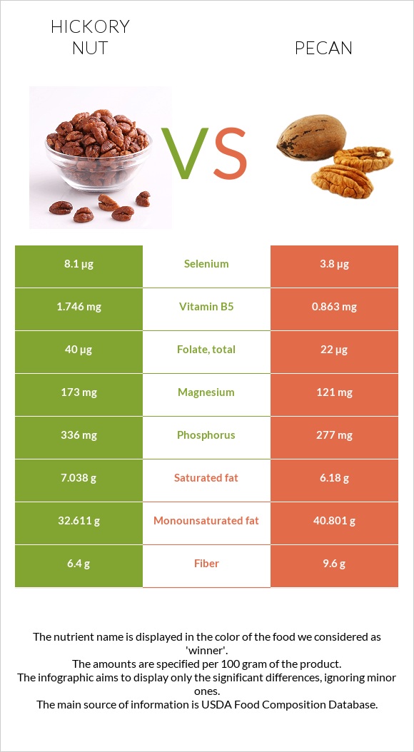 Hickory nut vs. Pecan — Health Impact and Nutrition Comparison