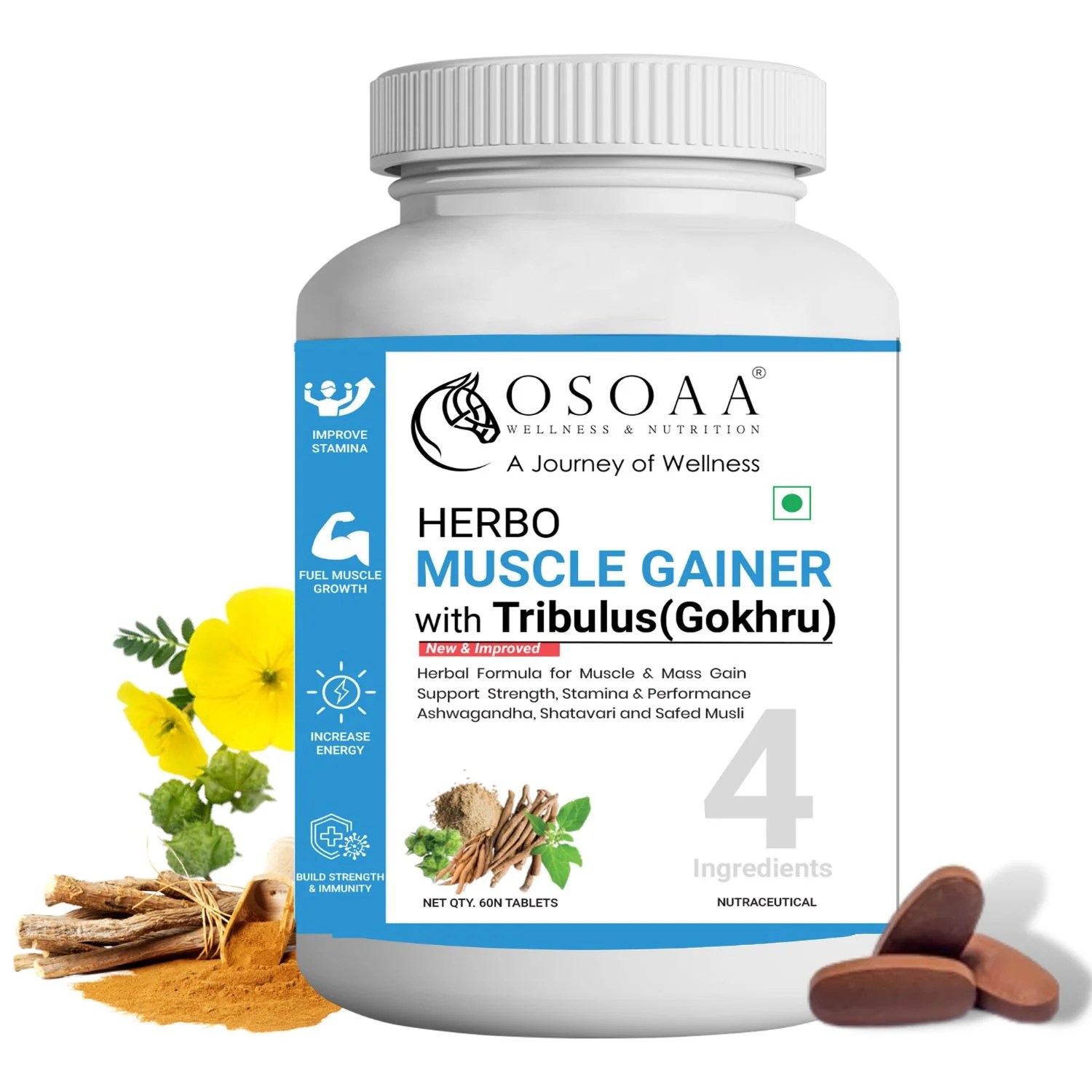 Osoaa Herbo Muscle Gainer With Tribulus 60 Tabs for Men 100 Herbal