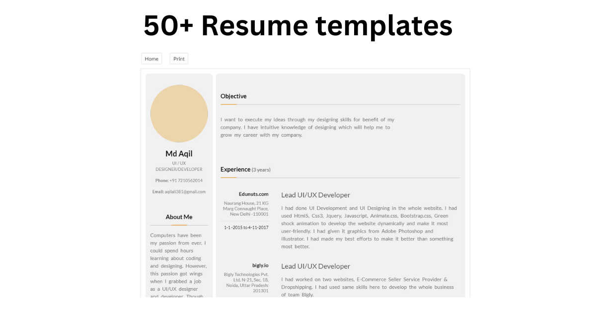 50+ Resume Templates using HTML (Free Code + demo)