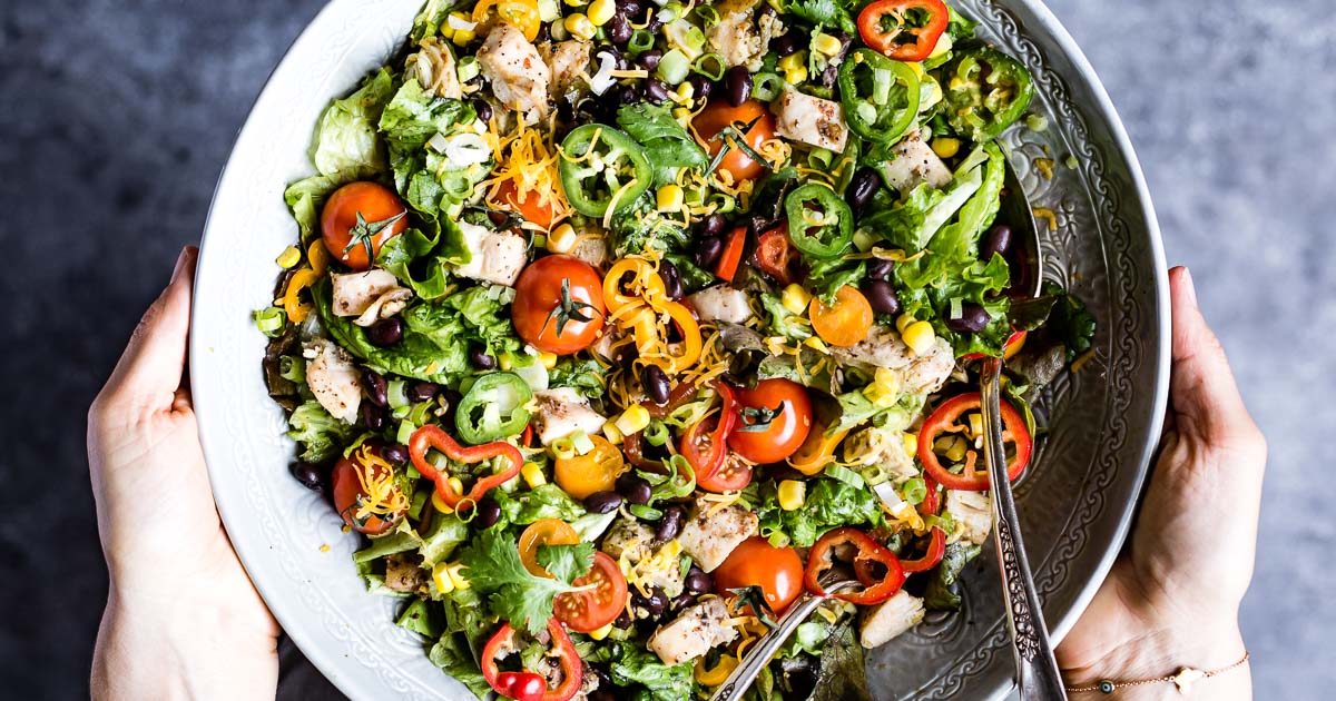 Southwest Chicken Salad with Avocado Cilantro Lime Dressing (30 min!)