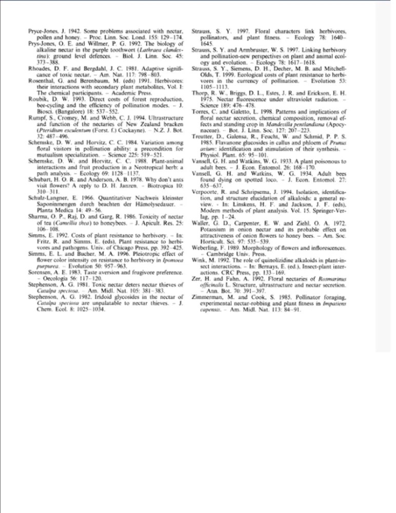 The Ecological Significance of Toxic Nectar Foothill Sierra Pest Control