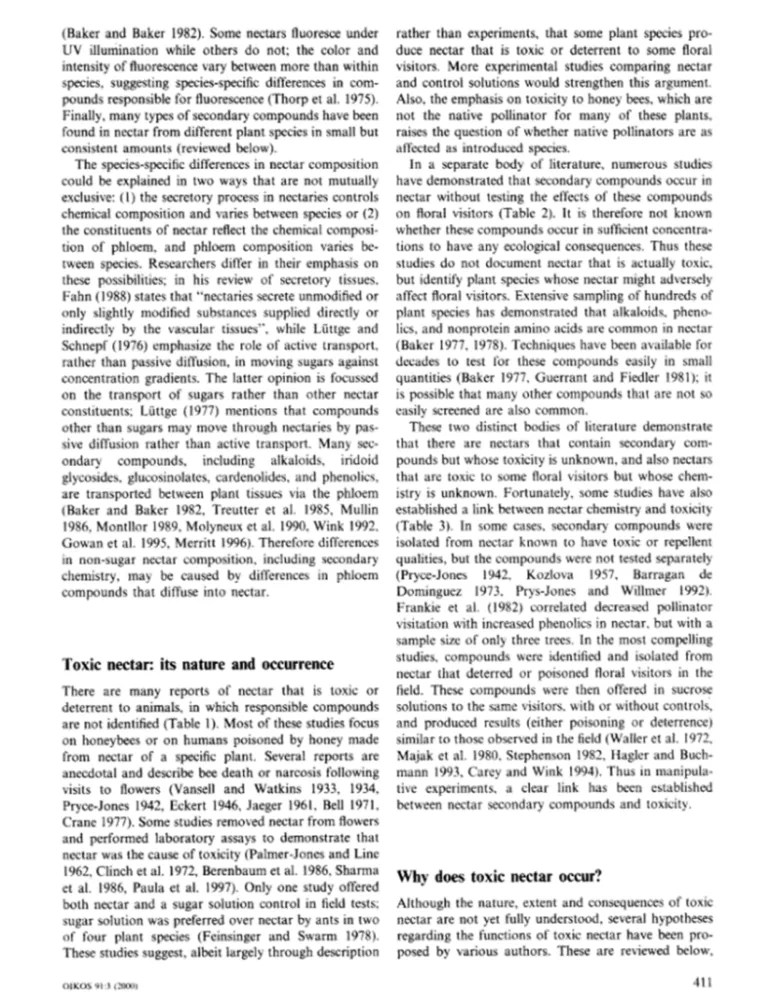 The Ecological Significance of Toxic Nectar Foothill Sierra Pest Control