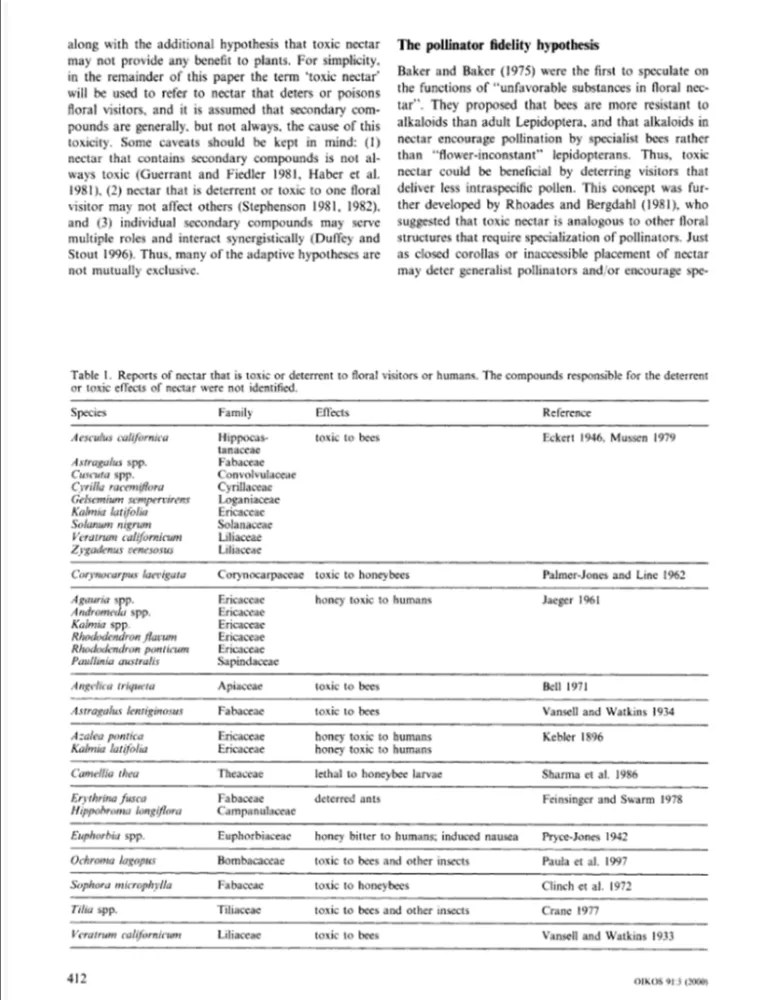 The Ecological Significance of Toxic Nectar Foothill Sierra Pest Control