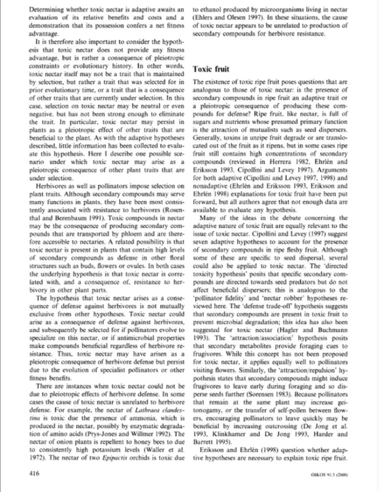 The Ecological Significance of Toxic Nectar Foothill Sierra Pest Control