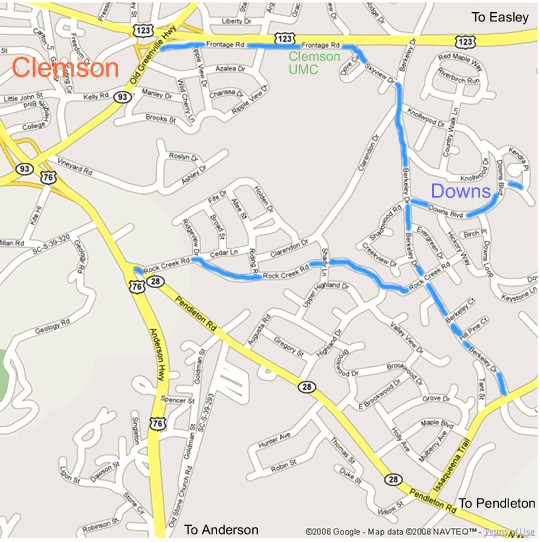 Printable Map and Directions to Clemson Downs