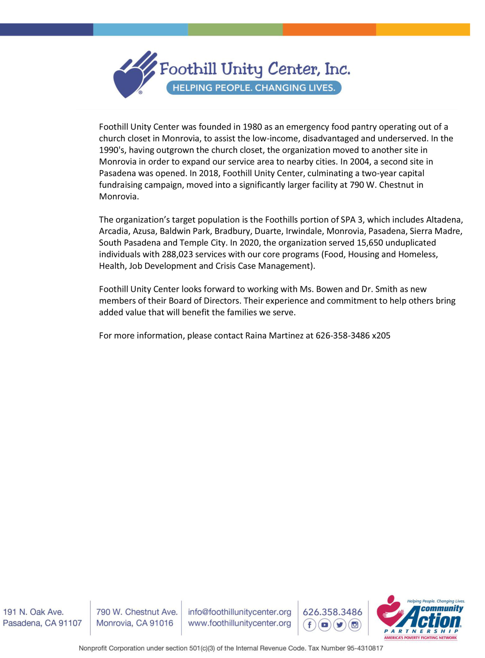 Foothill Unity Center appoints Ms. Keshia Bowen and Dr. Ryan Smith, Ed