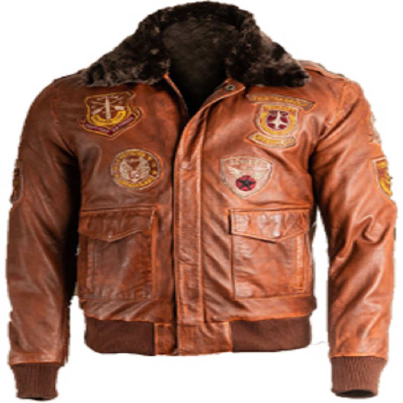 Men Brown Top Gun Shearling Jacket Forces Jackets