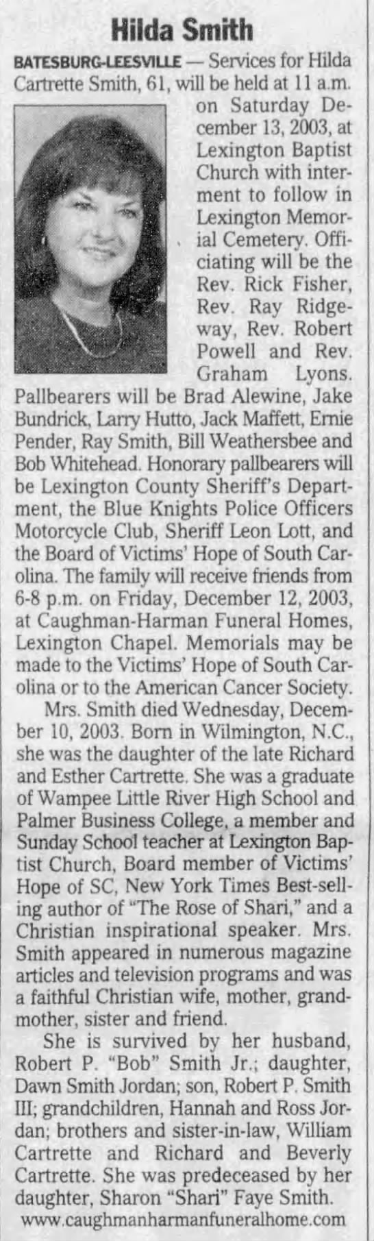 Hilda Cartrette Smith’s obituary Forensic Files Now
