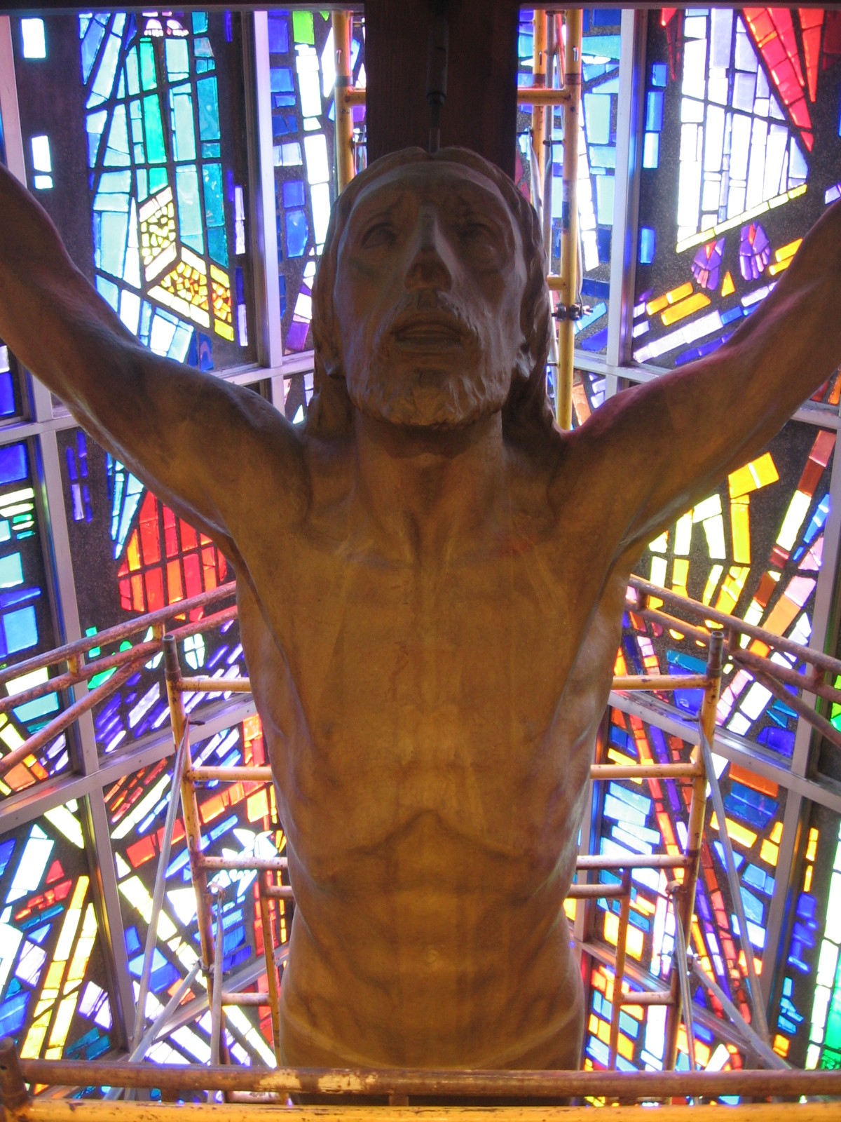 Close up on Italo Bernardini Crucifix at St. Athanasius Church, Reading