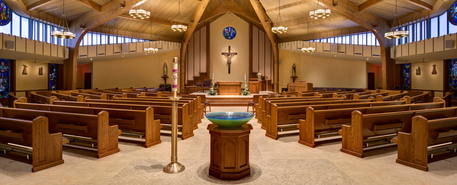 The light of the new worship space at St. Joseph Church shines out