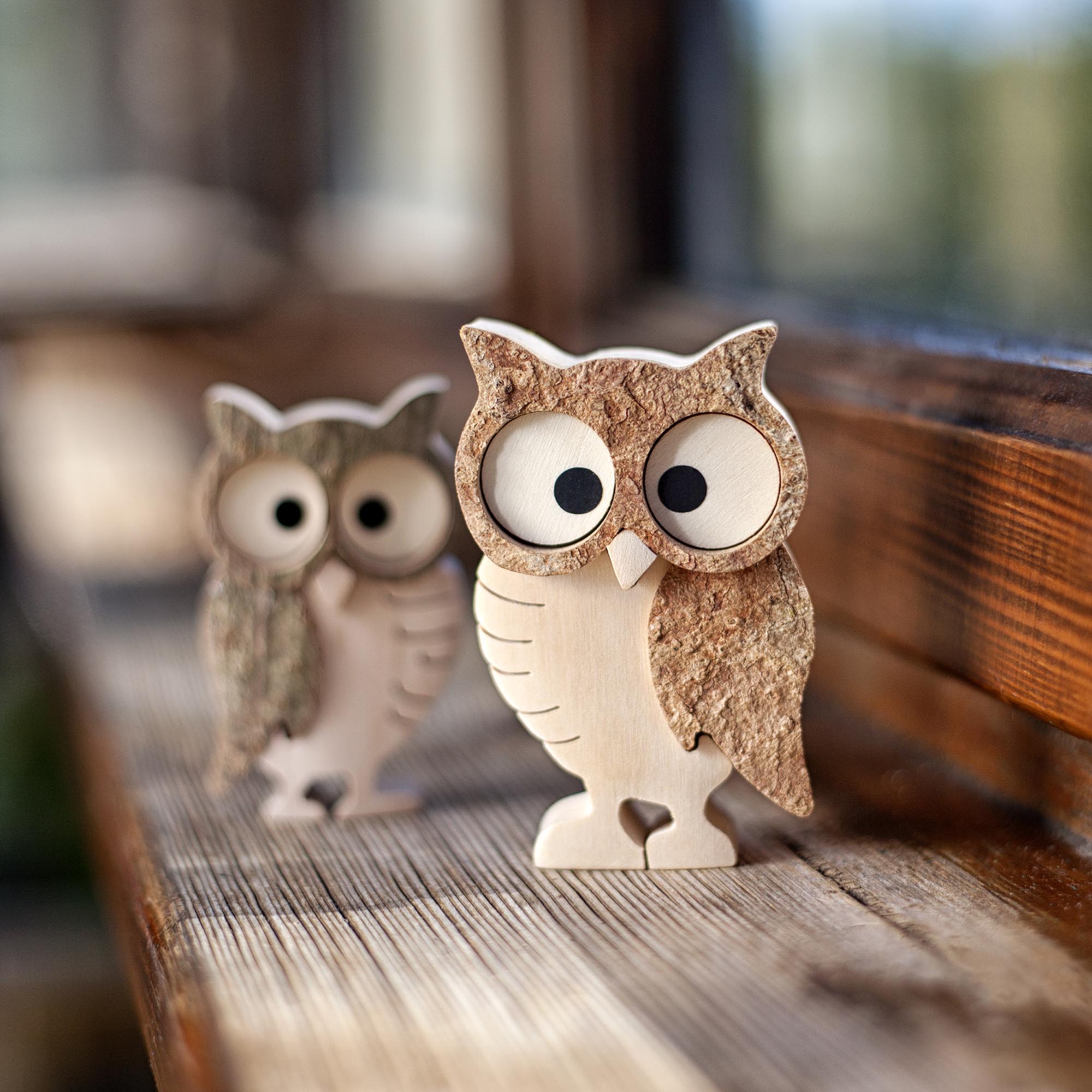 Rustic Wooden Owl Figurine Forest Decor