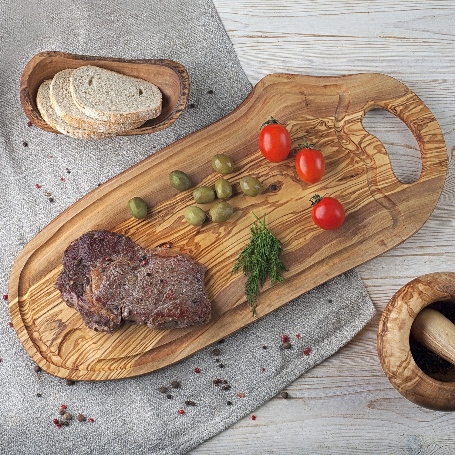 Olive Wood Steak Meat Board with Juice Groove (20″) Forest Decor