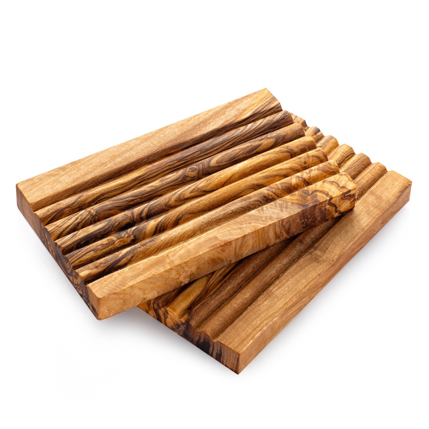 Olive Wood Soap Dishes with Groove Forest Decor