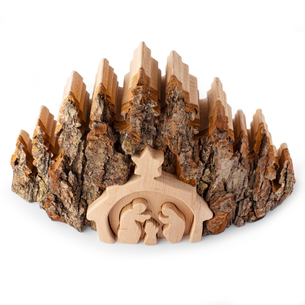 Rustic Nativity Scene Handmade Made with Bark Forest Decor