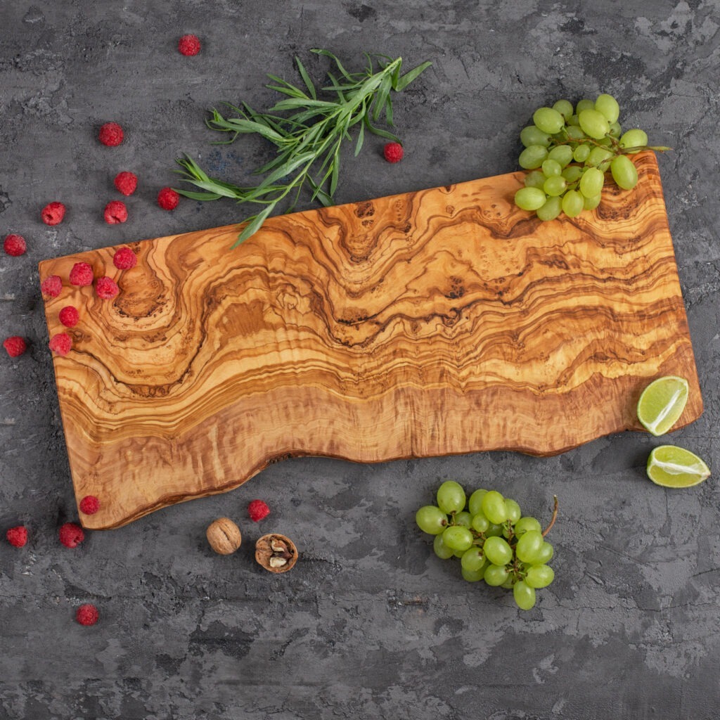 Olive Wood Cutting Board with Live Edge Forest Decor
