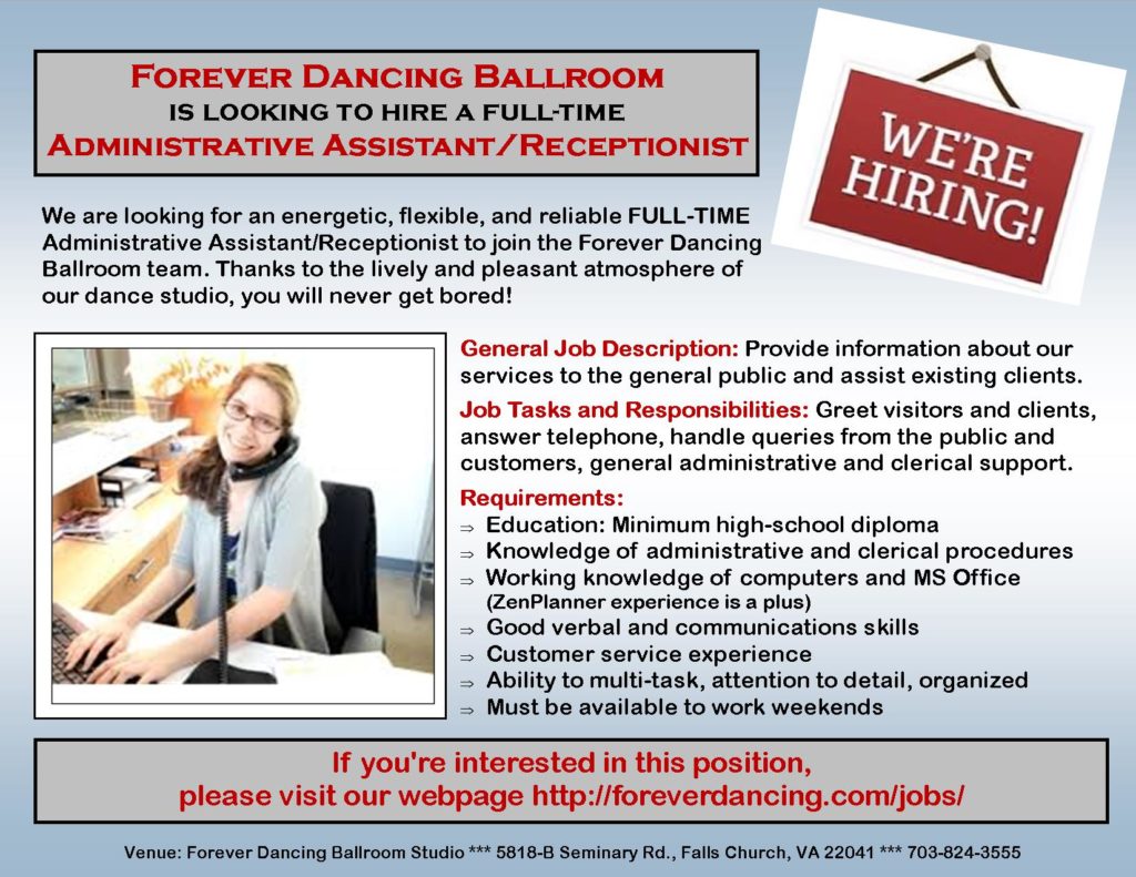 FD Receptionist Advertisement ⋆ Forever Dancing Ballroom