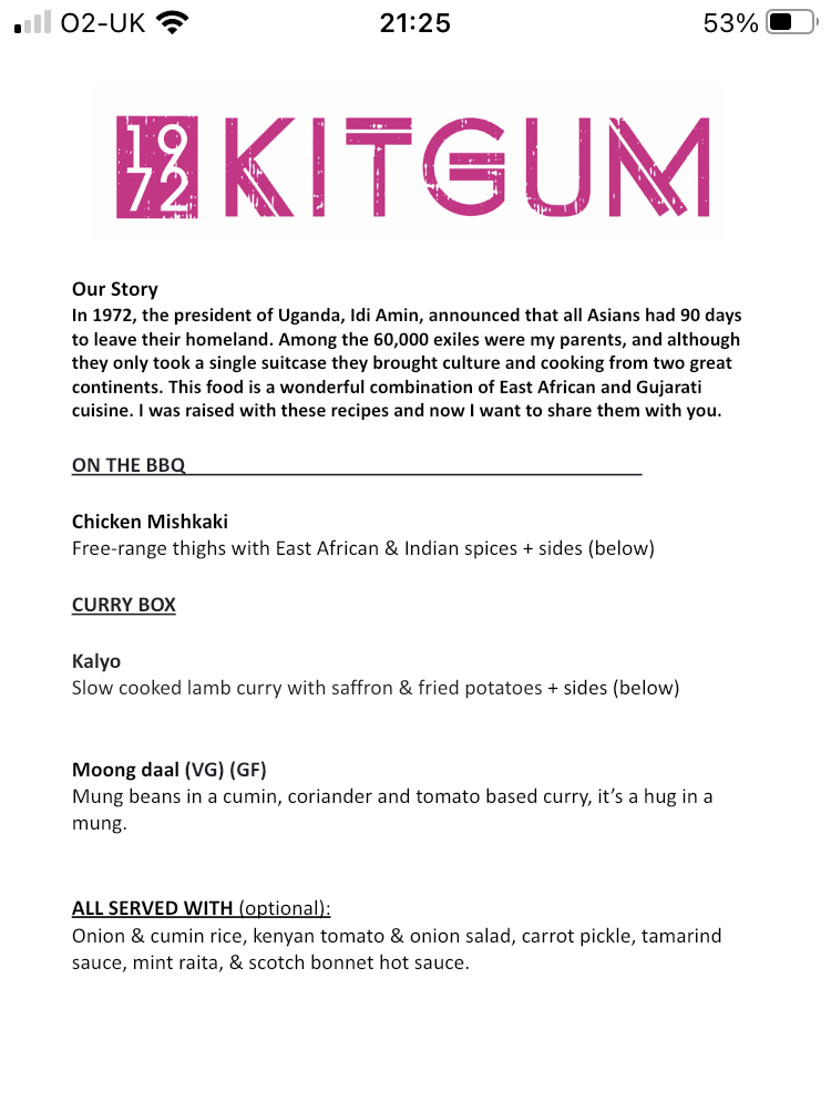 Food from Kitgum Kitchen The Comedy Club