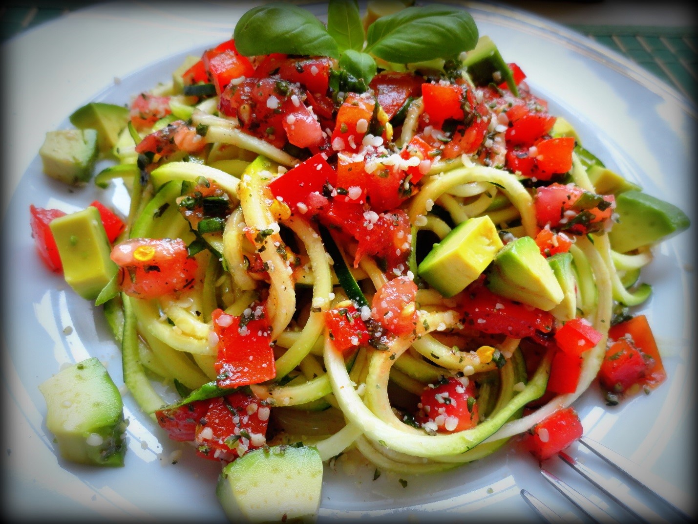Zucchini Spaghetti with Marinara Sauce, Basil and Avocado The Box