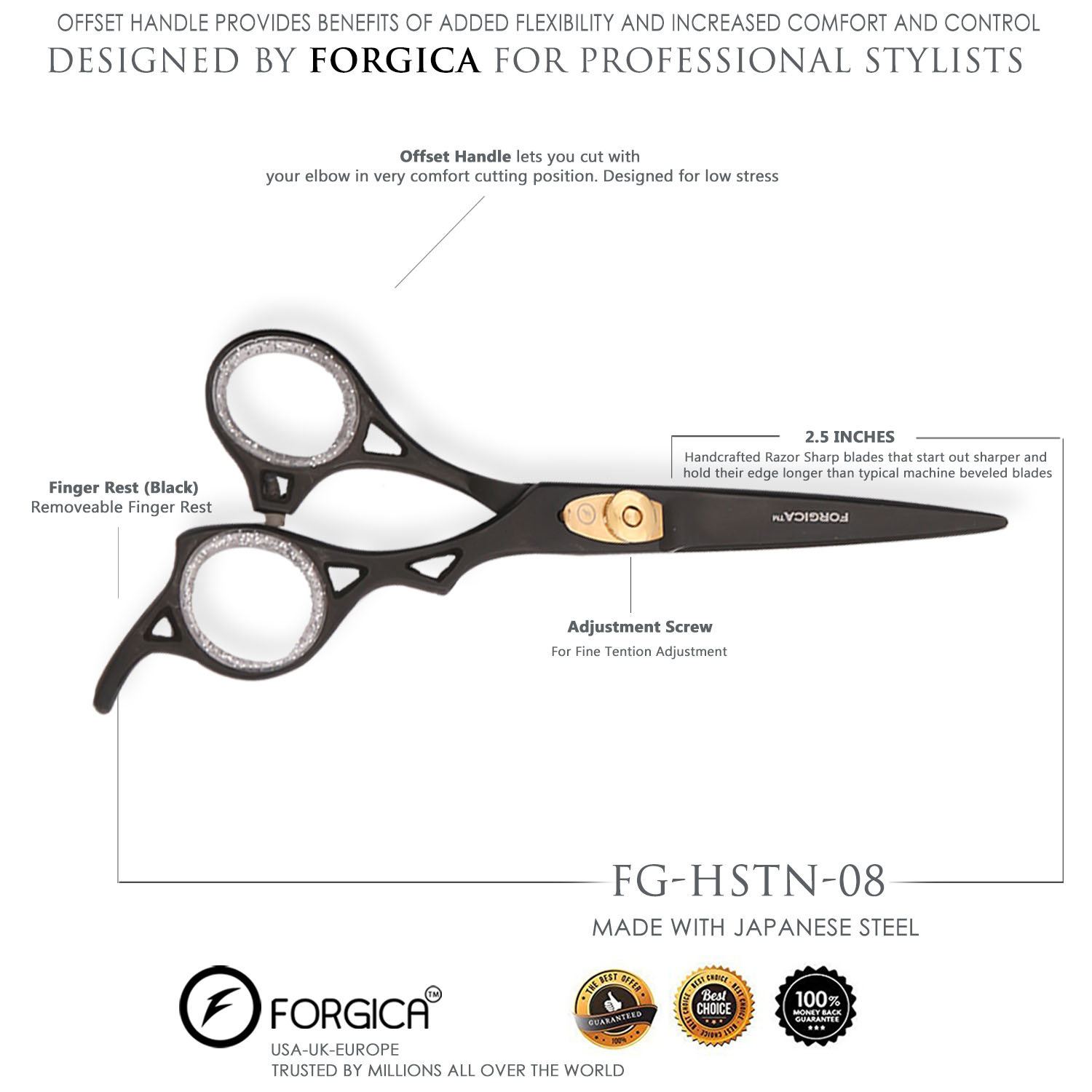 Black Scissors Hair Cutting Shears with Bling & Style