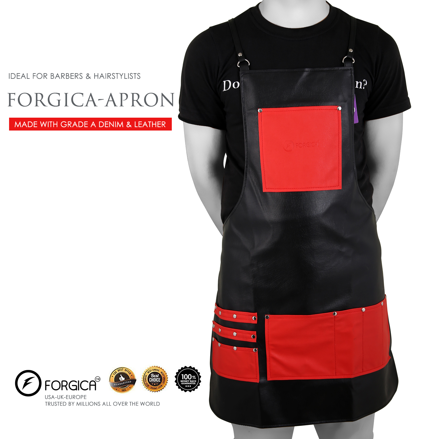 Black Apron Professional Leather Barber Apron Waterproof Flawless Fit