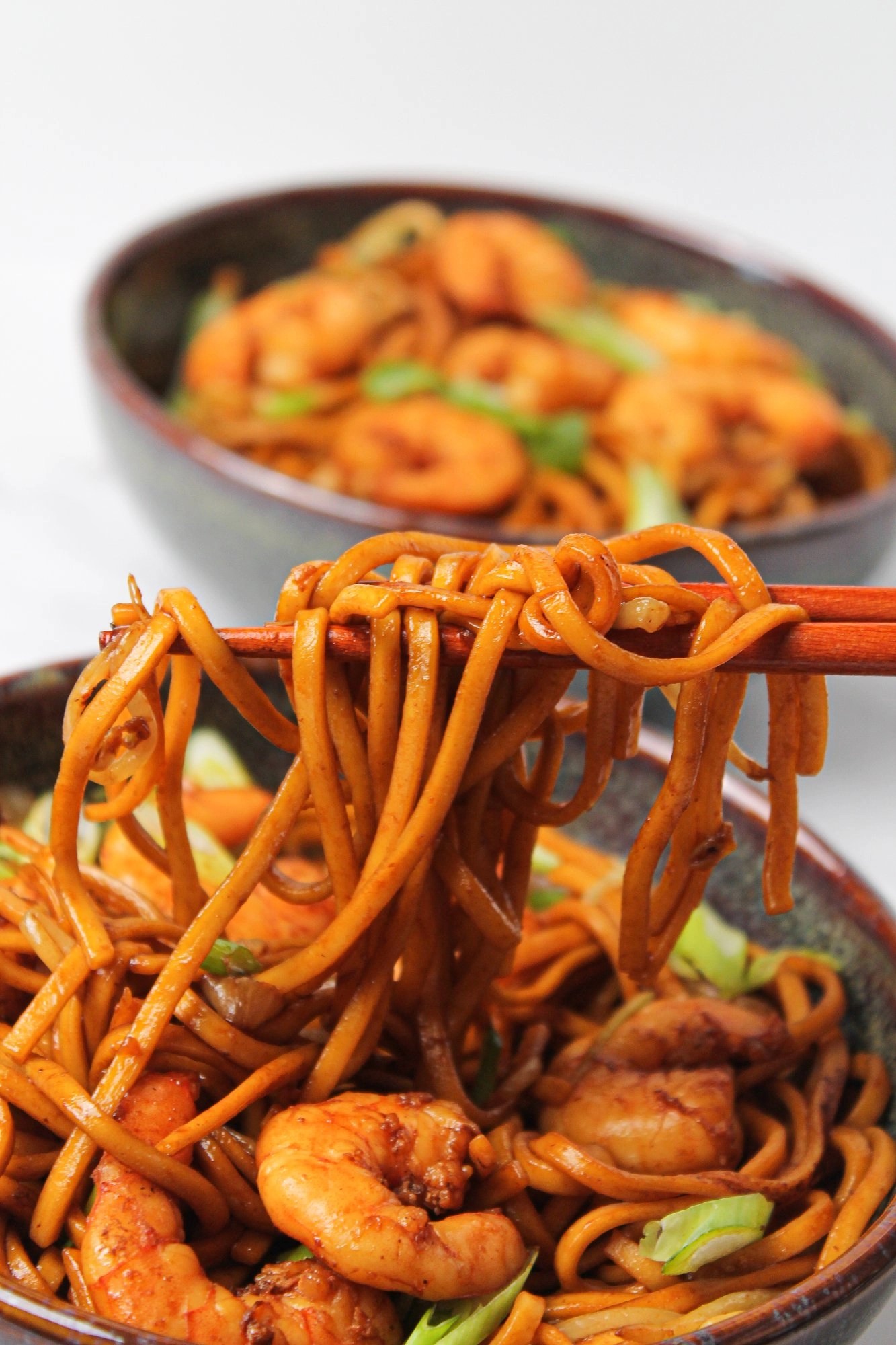 Real Chinese Takeaway King Prawn Chow Mein Fork and Twist