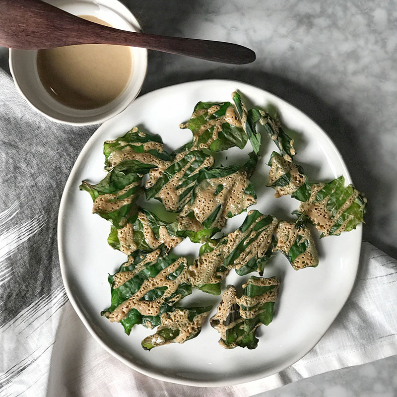 Tahini Kale Chips Snacks Fork Broccoli