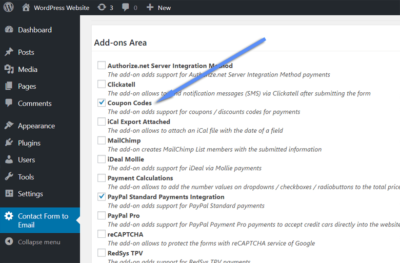 Using the coupon codes addon with payment addons in the Contact Form