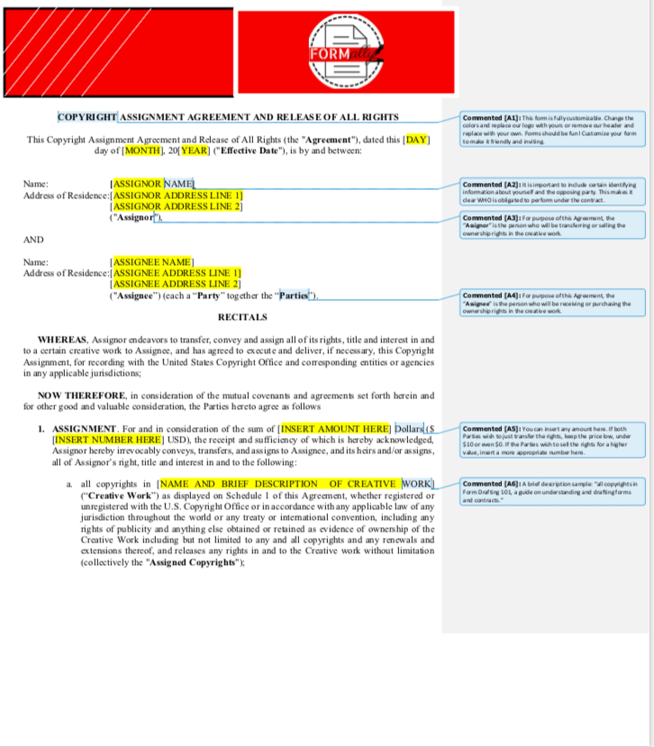 Copyright Assignment Agreement Formally Forms