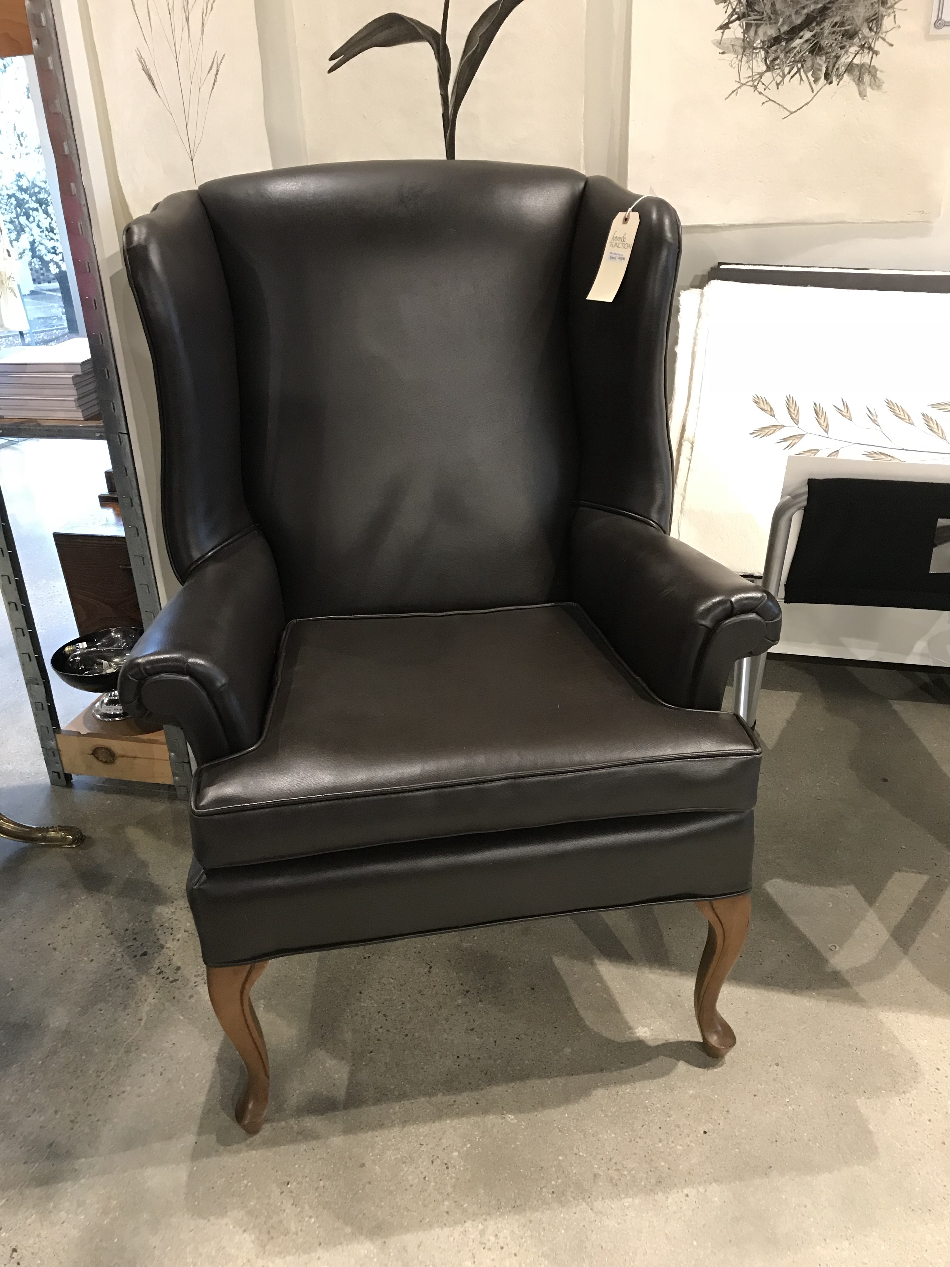 Black Leather Wing Chair Form & Function Asheville NC