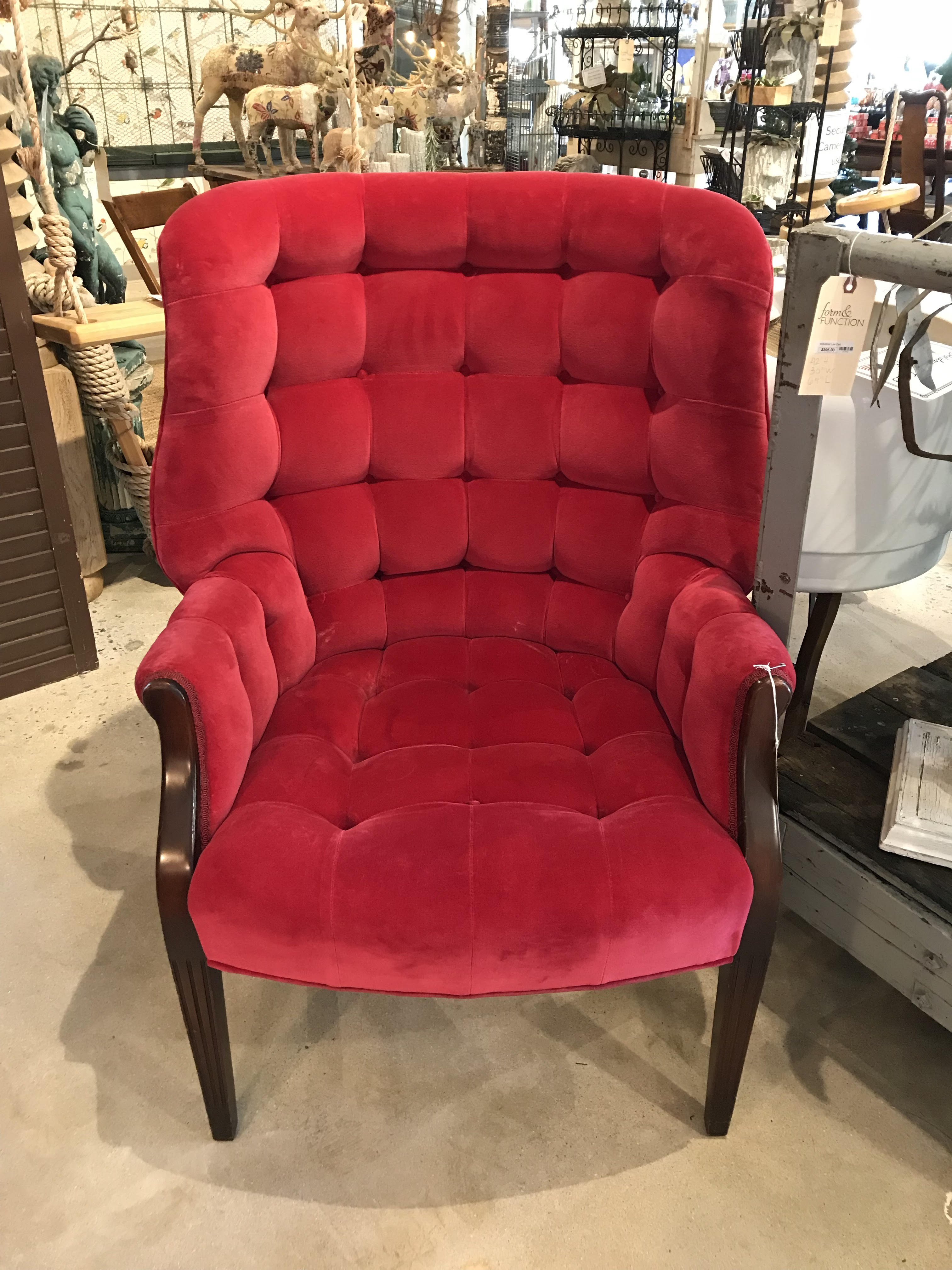 Red Tufted Chair Form & Function Asheville NC