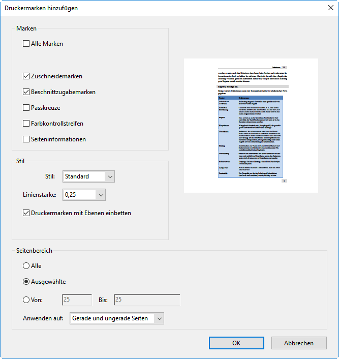 Rahmen und Marken in Acrobat Formatting and more