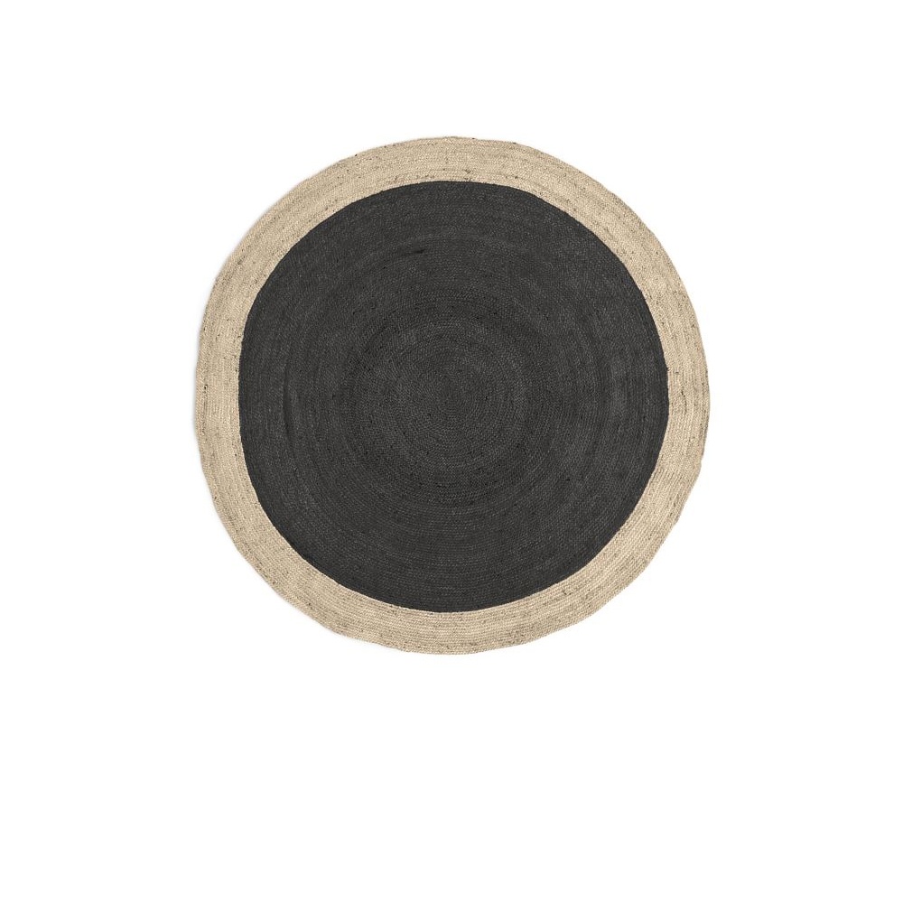 Bordered Round Jute Rug (Black, Natural) Event Rug Furniture Rental