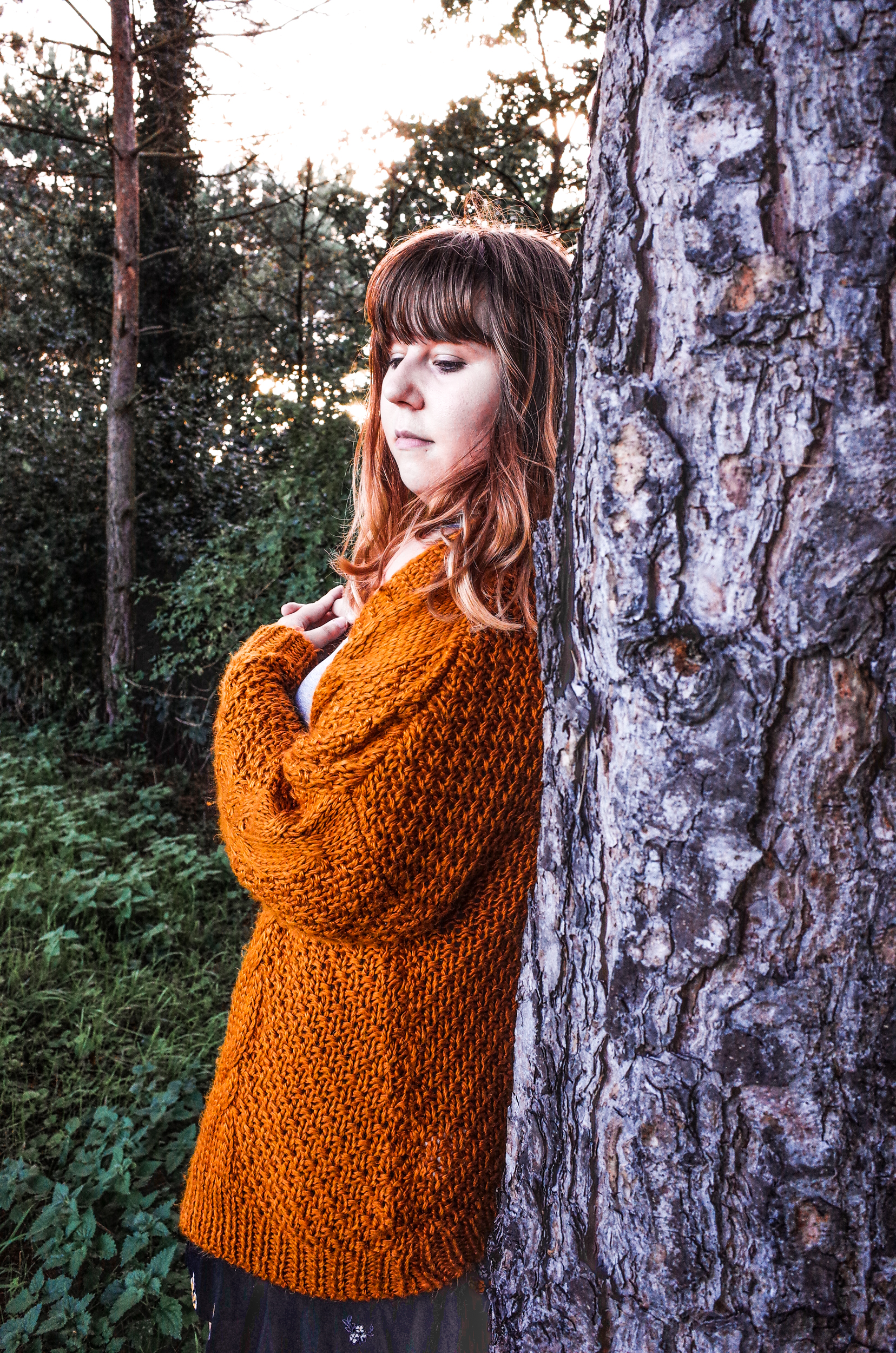 Another shot of Louise wearing Joe Browns'  mustard yellow slouchy cardigan