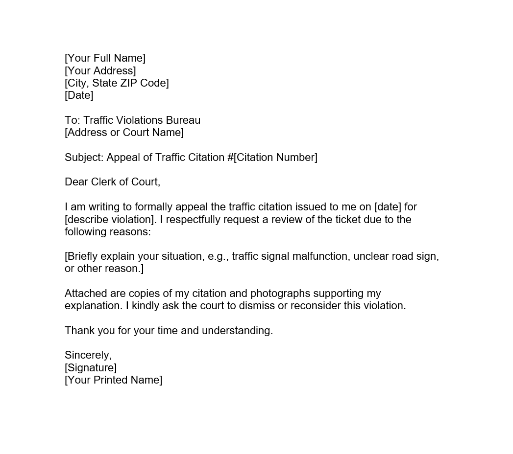 Traffic Ticket Appeal Letter Sample(05)