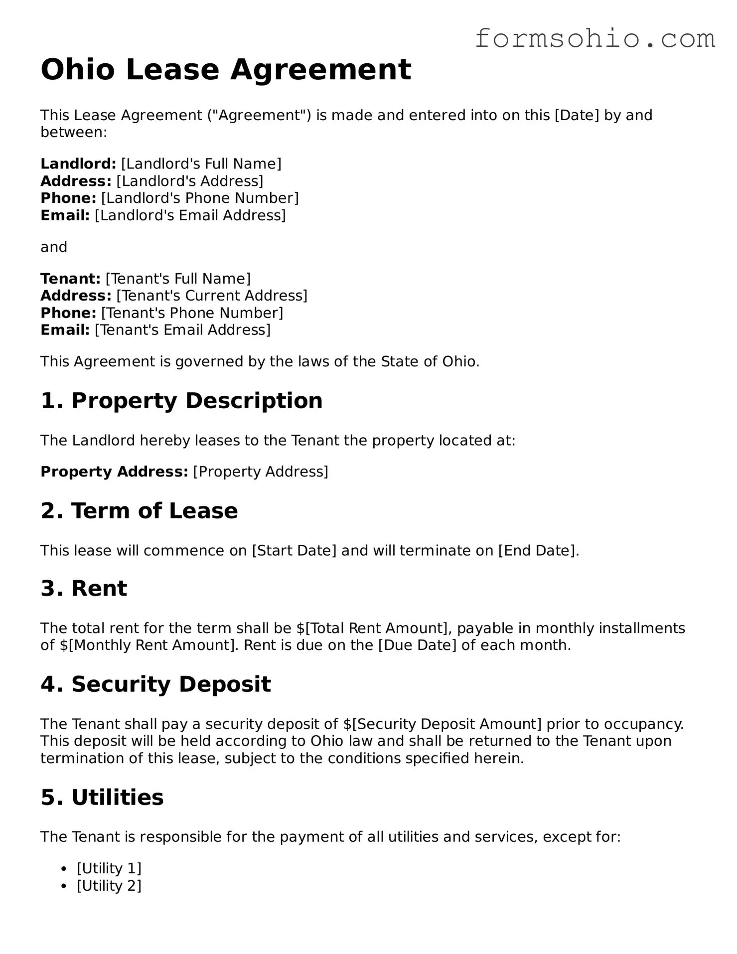 Valid Ohio Lease Agreement Forms Download PDF Template