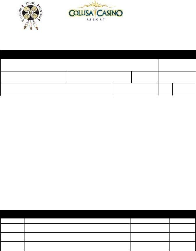 Colusa Casino Application Form ≡ Fill Out Printable PDF Forms Online