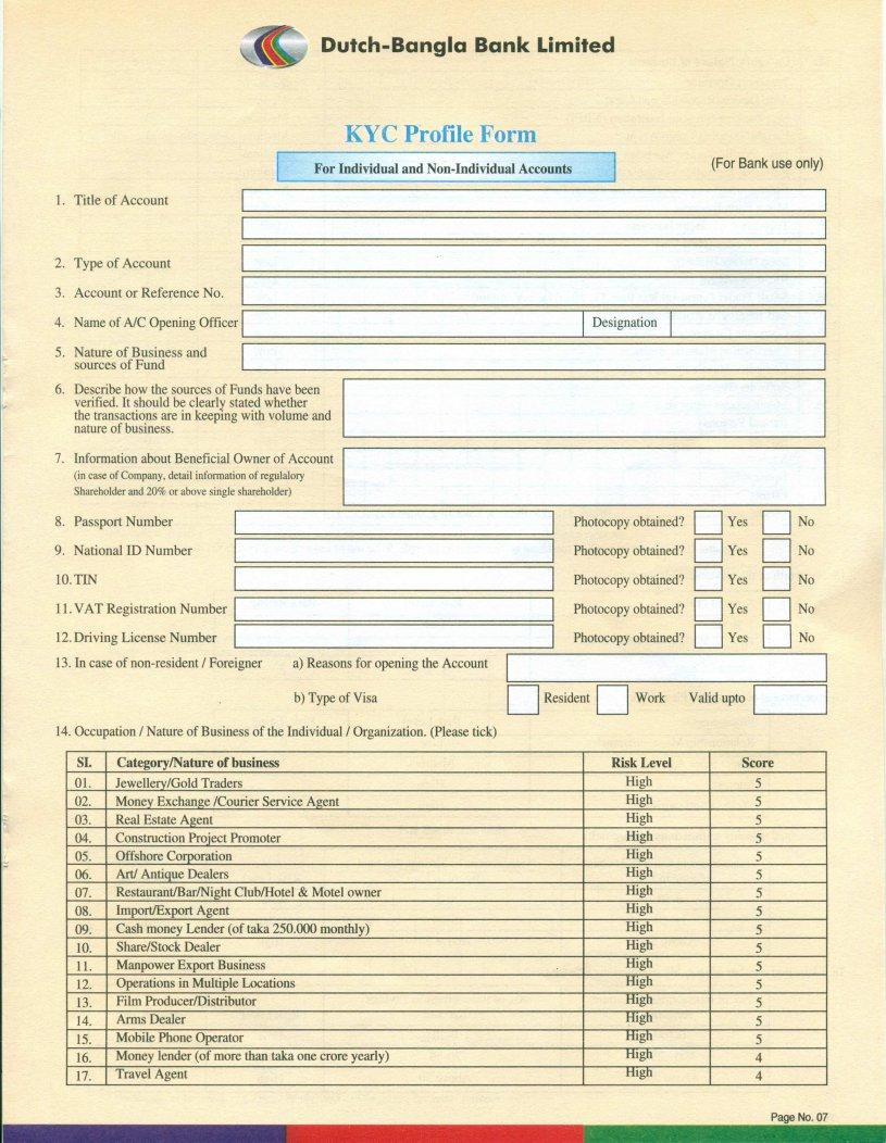 Dutch Bangla Bank Account Form ≡ Fill Out Printable PDF Forms Online
