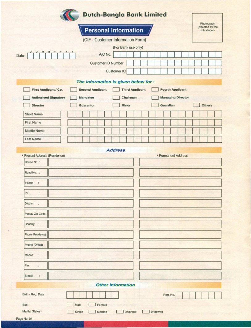 Dutch Bangla Bank Account Form ≡ Fill Out Printable PDF Forms Online