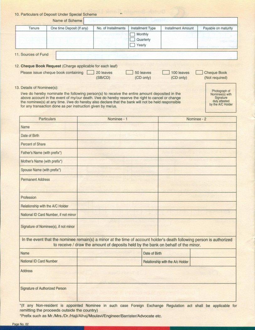 Dutch Bangla Bank Account Form ≡ Fill Out Printable PDF Forms Online