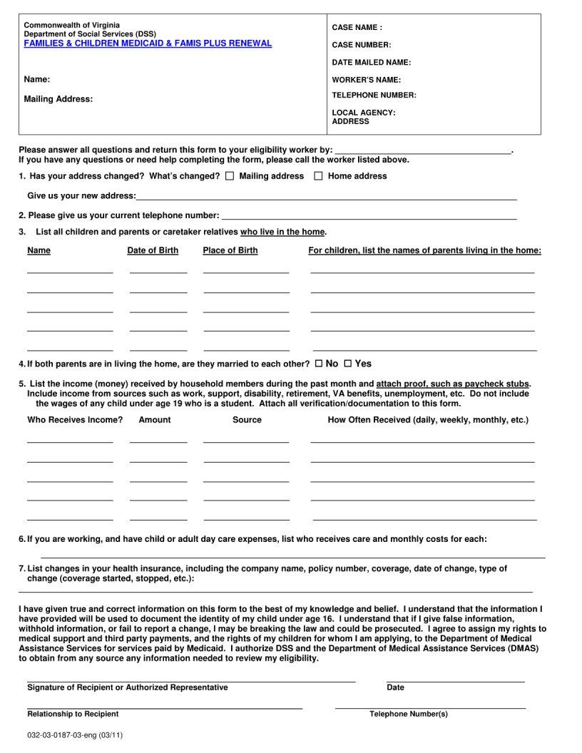 Families Children Medicaid Renewal PDF Form FormsPal