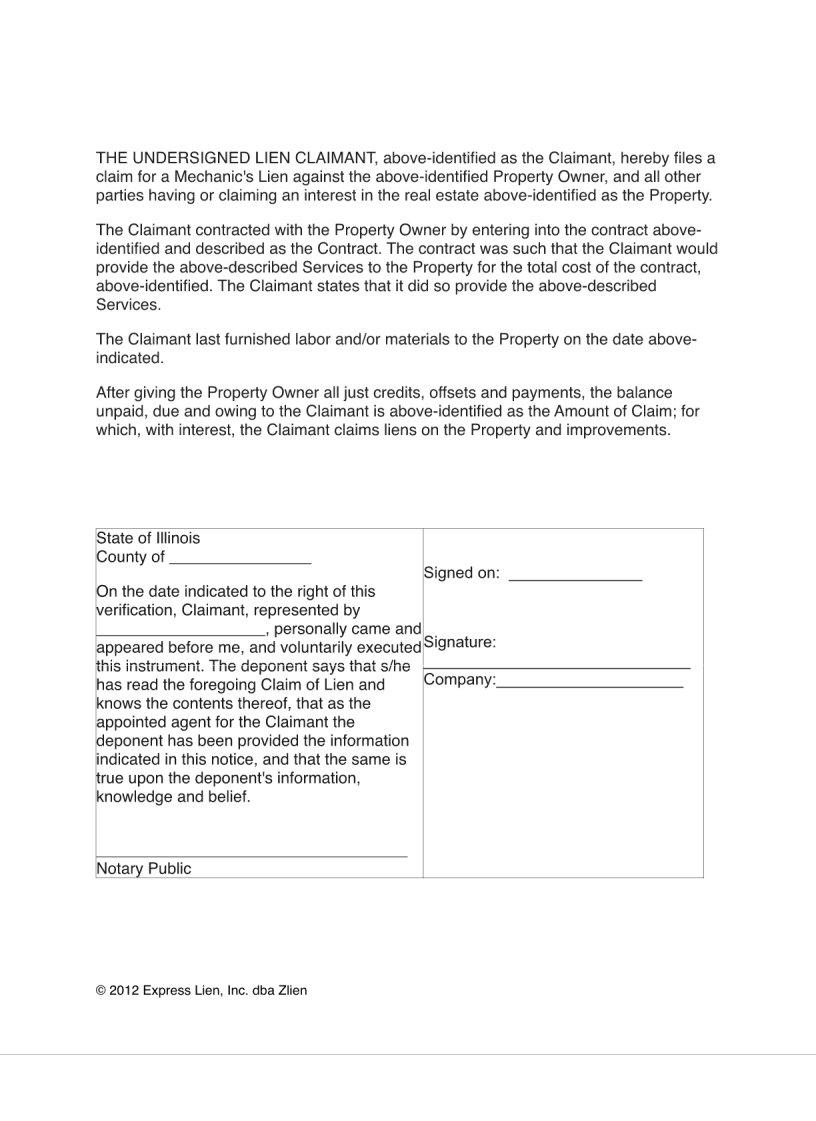 Illinois Notice Lien Form ≡ Fill Out Printable PDF Forms Online