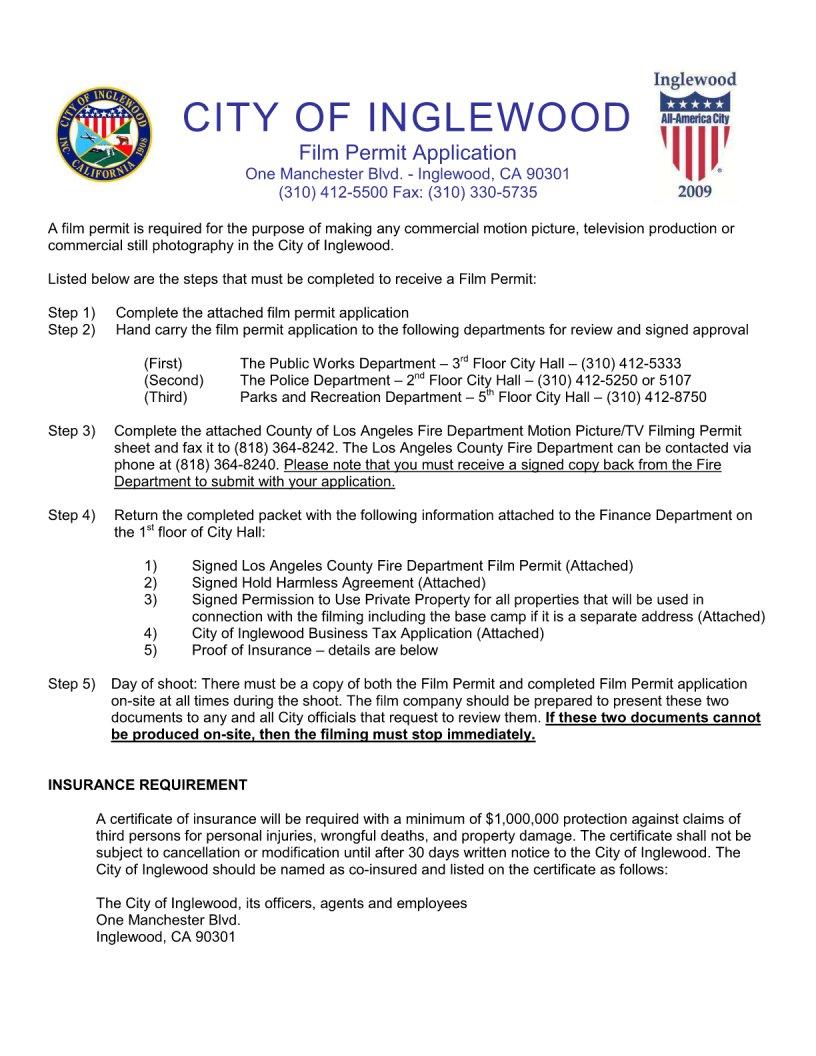 Inglewood Permit Form ≡ Fill Out Printable PDF Forms Online