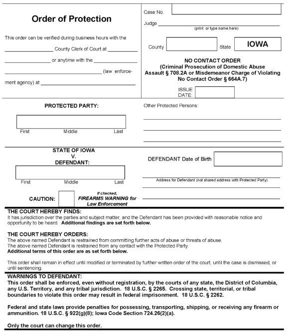 Iowa Protective Order Form ≡ Fill Out Printable PDF Forms Online