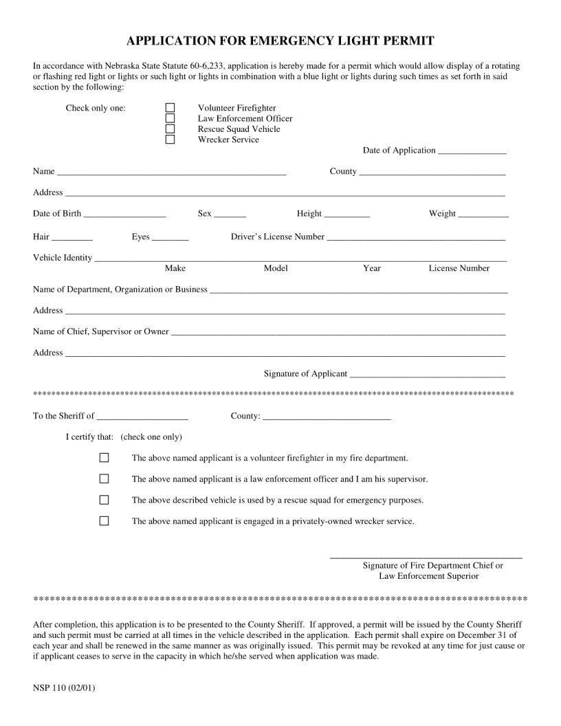 Nebraska Red Light Permit Form ≡ Fill Out Printable PDF Forms Online